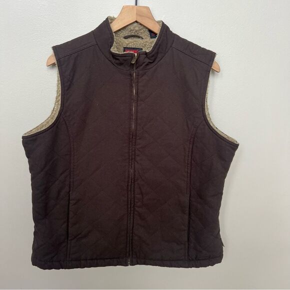 Wolverine Espresso Belmont Quilted Canvas Sherpa Lined Vest Women Size Large - Picture 1 of 10